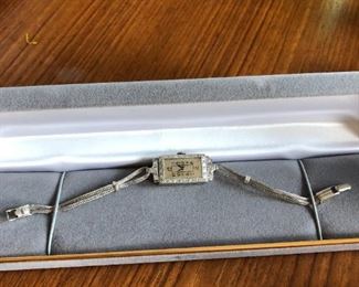 14KT Vintage White Gold and Platinum Case Ladies Watch