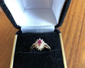 14KT Yellow Gold Marquise Ruby and Diamond Ring
