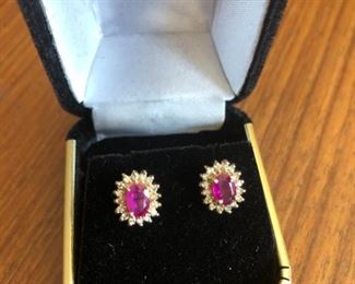 14KT Yellow Gold Oval Ruby and Halo Diamond Ring