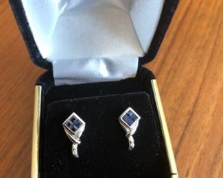 14KT Yellow Gold Checkered Rhodolite Garnet and Diamond Earring
