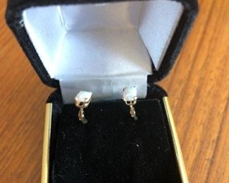 14KT Yellow Golf Rectangle Opal and Diamond Earring