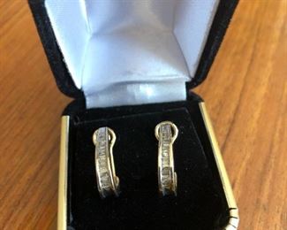 10KT Yellow Gold 1 Carat Baguette Euro Back Earrings