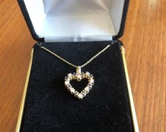 14KT Yellow Gold 1/4 Carat Sapphire Diamond Pendant