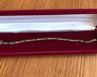 14KT Yellow Gold Oval Emerald and Diamond Tennis Bracelet