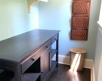 Black cabinet or console table, approx 5’ wide