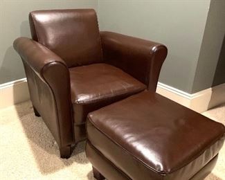 brown leather chair & ottoman