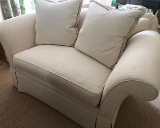 Schumacher Ivory Loveseat (68" x 36") - attached back, single-seat cushion and 2 pillows - $650