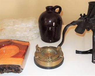 Tobacco grinder/roller, ashtrays, pottery