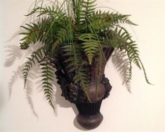 Wall hung planter with faux ferns