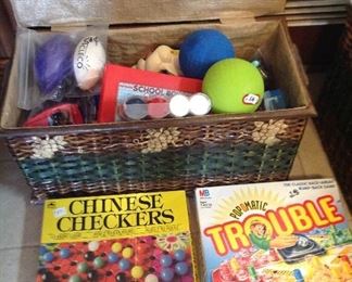 Rattan chest with toys and games
