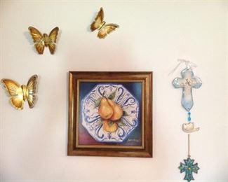 Metal butterflies, framed picture crosses
