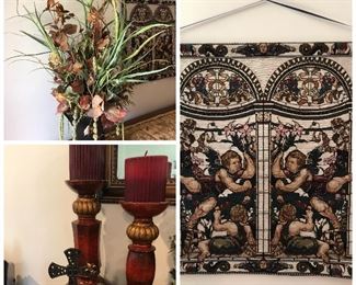 Florals, decorative candleholder with pillar candles, tapestry