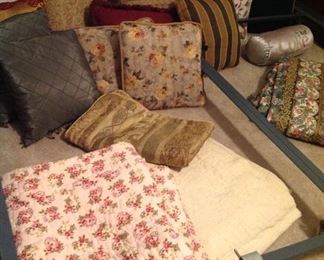 Old handmade quits and decorative pillows