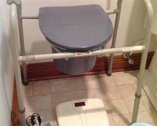 Electric heater, scale, vintage child's potty and adult bedside potty