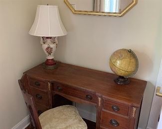 Knee hole desk with brass accent