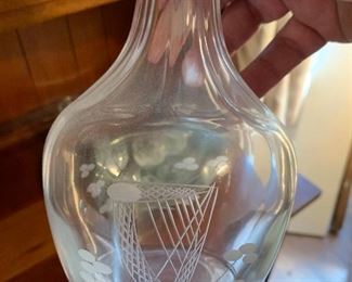 Irish Harp etched into decanter and glasses