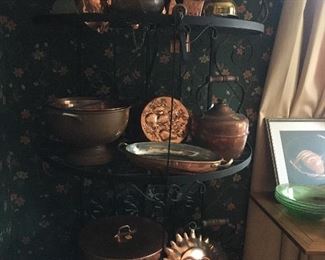 Copper and brass kitchen item collection