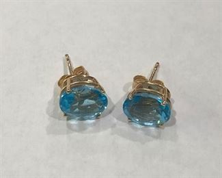 Item #6 - Blue Topaz (7mm x 9mm) 14K Gold Stud Earrings (Photo 1 of 1)