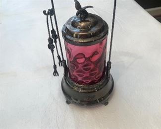 CranberryThumbprint  glass pickle caster