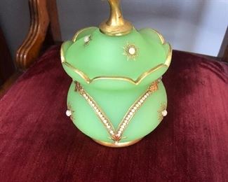 Green satin glass jar