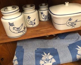 Blue and white coverlet 
Viana Do Castello canister set 