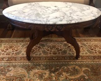 Marble top walnut coffee table 