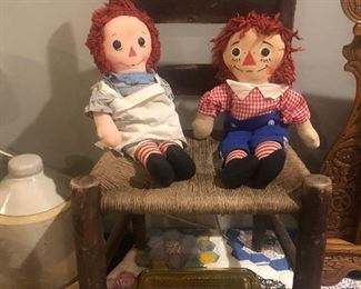 Early chair and rag dolls 