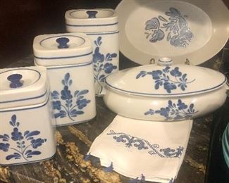 Blue and white canister set