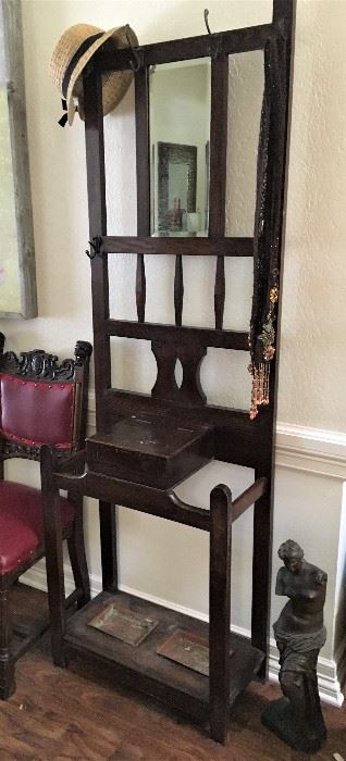 FABULOUS ANTIQUE HALL TREE AND UMBRELLA STAND WITH TRAYS