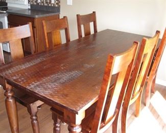 $150.00, Distressed Oak farm table & 6 chairs