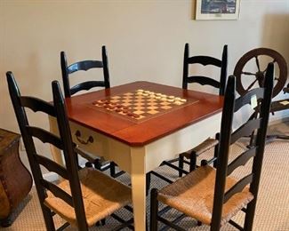 Game Table...who likes to play Chess or Checkers with 4 Ladder back chairs with Rush seats