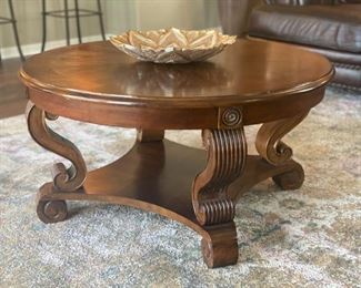 Round wood coffee table