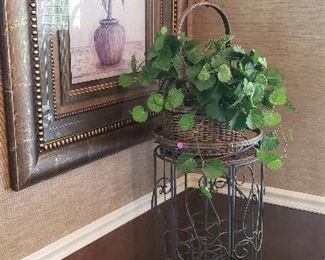 framed print, greenery, pedestal /  wine rack