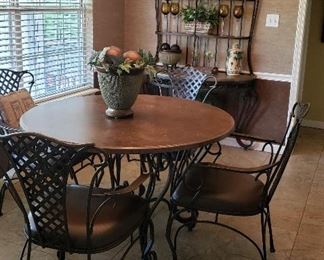Breakfast 48" round wood/iron table; 39" tall chairs    Breakfast table/ 4 chairs $750