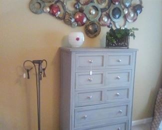 Gray painted chest, decor