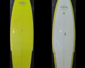 BAS065-Ben Aipa 12'1"Yellow/White Sting Swallow Tail Surfboard