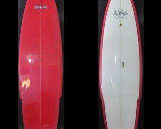 BAS067-Ben Aipa 12' Red/White Sting Swallow Tail Surfboard