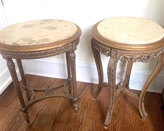 Pair of antique marble top side tables