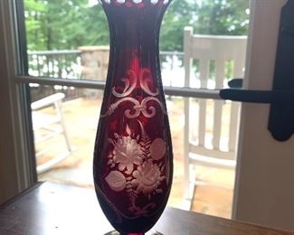 Antique ruby glass vase