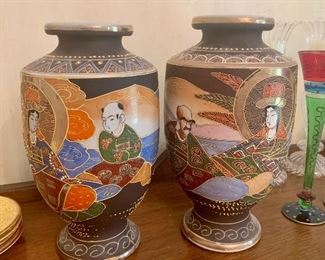 Pair of 13” tall antique Satsuma vases