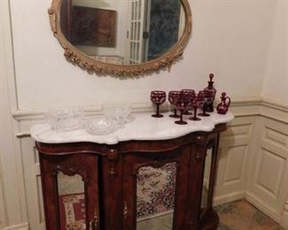 Marble Top Mirrored Credenza