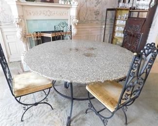 Custom Marble Lithic Table and 6 Chairs