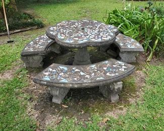VINTAGE CONCRETE PATIO SET WITH TILE TOPS ... ALL ARE IN VERY GOOD UNBROKEN CONDITION