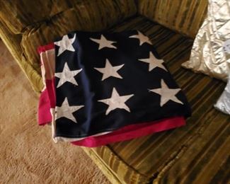 HUGE HAND STITCHED 48 STAR FLAG (HAS SOME STAINS)