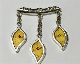 Unique large 950 Sterling silver slide pendant. Each of the three dangles features real butterfly wing insets. 
Beautiful! Slide is 2" wide, center dangle hangs down 2 1/8" and side dangles hang down 1 3/4".  $180
