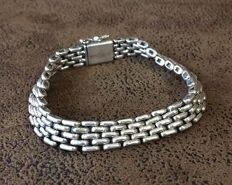 Amazing heavy men's 8 3/8 "  Sterling silver panther link bracelet. Box clasp with safety clasp. $240 
