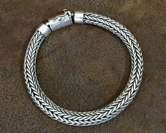 HEAVY gorgeous 7 1/4"  Byzantine style Sterling silver bracelet with cylindrical box clasp with additional safety clasp.  Stamped 925.  $350
