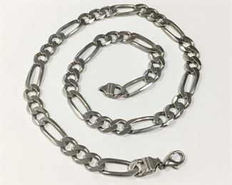 Vintage 20" heavy Italian-made Sterling silver figaro necklace.  Links are 3/8" wide.  Stamped ITALY and 925 on clasp ends.  A classic piece in great condition. $160  
