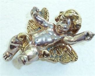 This large Sterling silver cherub is 3D and has 24k gold vermeil over the silver. He is signed Bat Ami and weighs 30g.   Collectible piece. $135