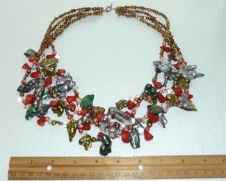 Genuine Pearl, rock crystal, and shell multi-strand statement necklace. Very Vogue! $139